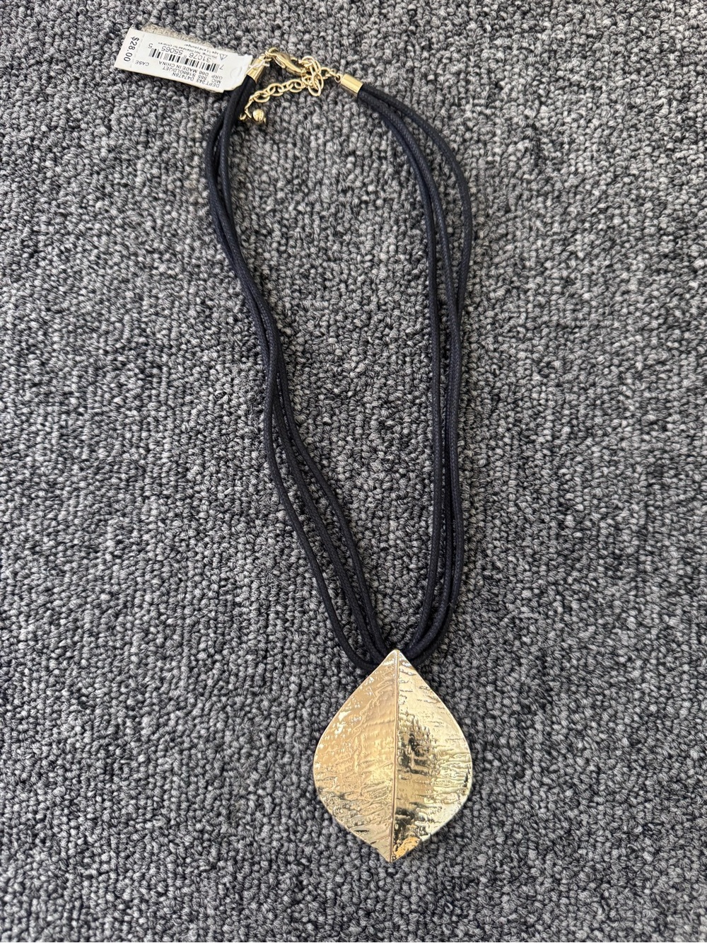 NEW Gold Leaf Pendant Necklace on Black Multi-Strand Cord